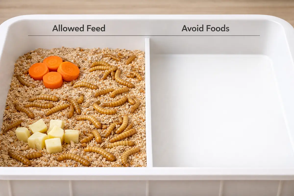 Mealworm Feeding Guide: What They Eat & What to Avoid (Complete Beginner Guide)